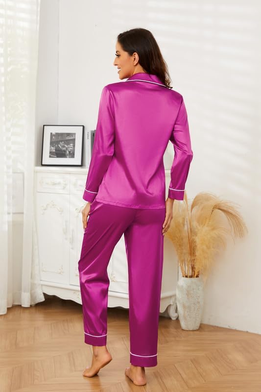 U2SKIIN Women Silk Pajamas Set, Long Sleeve Satin Pajamas for Women Sleepwear Button Down Pjs Set Two-piece