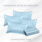 Elegant Comfort 6-Pack Baby Blue Satin Pillowcase Set with Hidden Zipper Closure, Silky Smooth for Hair and Skin Care - Standard/Queen