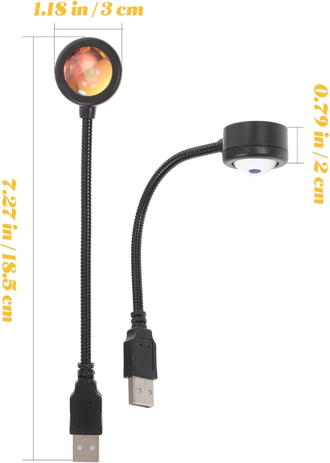 Alipis USB Powered Sunset Projection Lamp 2 Pack Portable Night Light for Bedroom Living Room Car Party Atmosphere Lighting with High Brightness Led and Heat Dissipation Lens