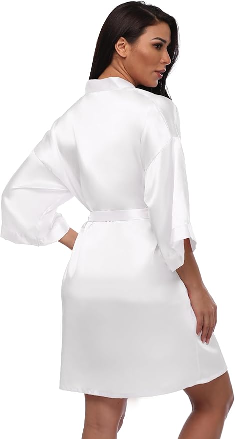 Women's Short Silky Robes Womens Satin Bathrobe Bride Bridesmaid Wedding Party Sleepwear Loungewear