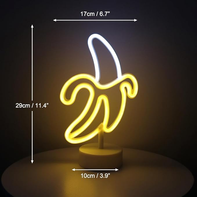 GUOCHENG Banana Neon Light Sign LED Neon Table Night Lights Battery&USB Power Creative Lamps for Home Nursery Bedroom, Banana Decoration Gift for Kids