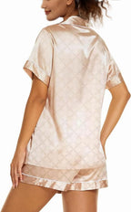 WJing Yi Jia Womens Silk Satin Pajamas Loungewear Two-Piece Sleepwear Button-Down Floral Pj Set XS-4XL