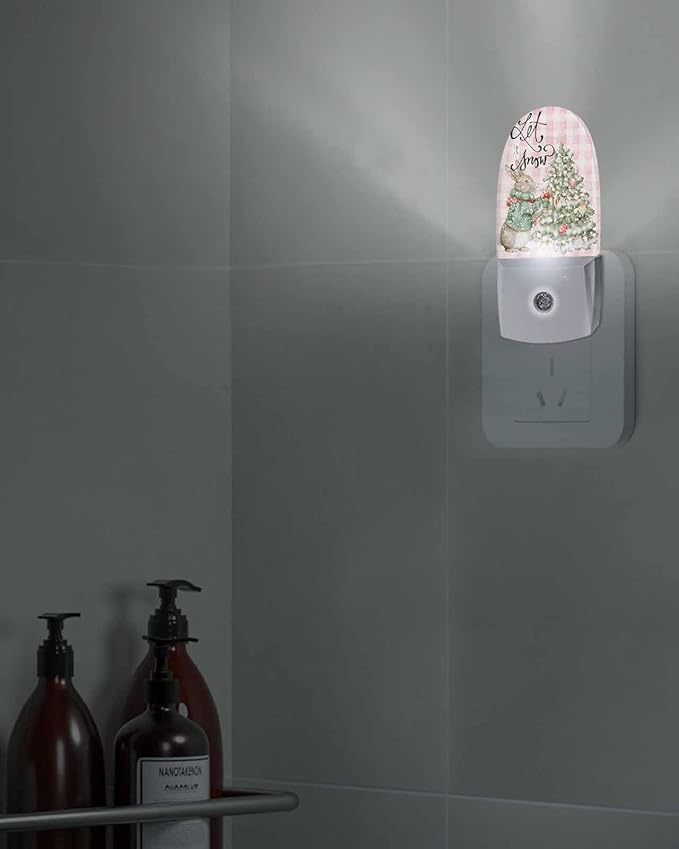 Night Light Plug into Wall, Xmas Winter Squirrel Santa Tree Snowflakes Dots Buffalo Gingham Vintage Peach Beige Popsicle Shape Night Light LED Nightlight with Light Sensors for Kids Bedroom Hallway