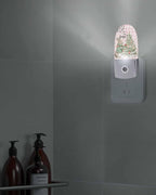 Night Light Plug into Wall, Xmas Winter Squirrel Santa Tree Snowflakes Dots Buffalo Gingham Vintage Peach Beige Popsicle Shape Night Light LED Nightlight with Light Sensors for Kids Bedroom Hallway