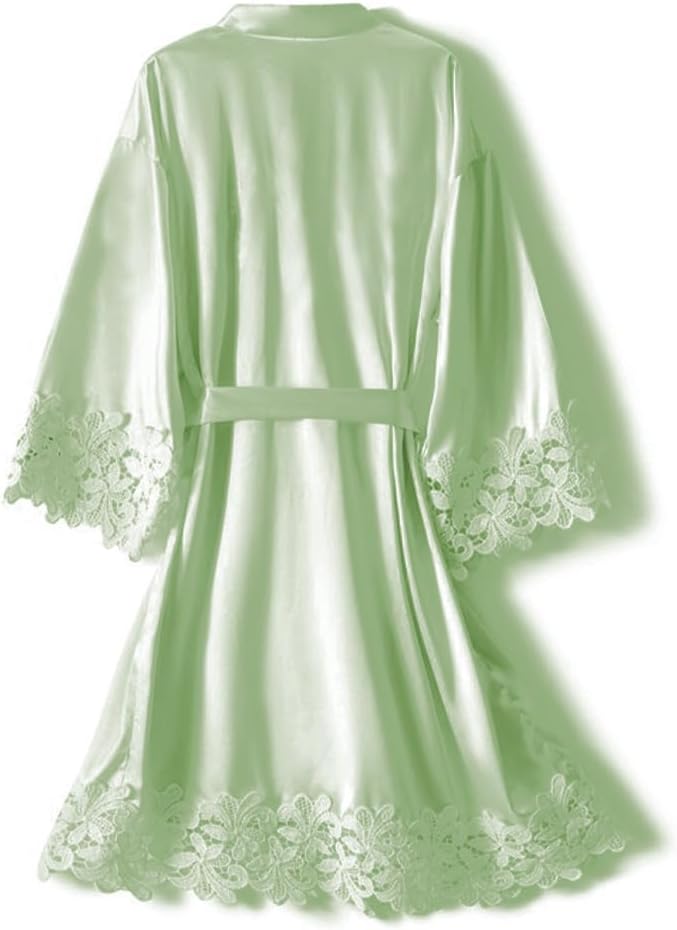 Womens Lace Robe Silk Robes Short Bridal Robe, Sleepwear Wedding For Bridal Bride Bridesmaid Soft Kimono Robes