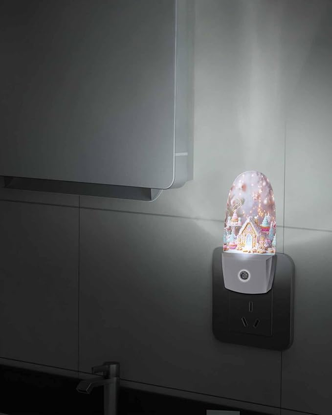 Winter Candy Lodge Turquoise Pine Tree Night Light Plug into Wall, Biscuit Christmas Ball Peach Popsicle Shape Night Light LED Nightlight with Light Sensors for Kids Bedroom Hallway