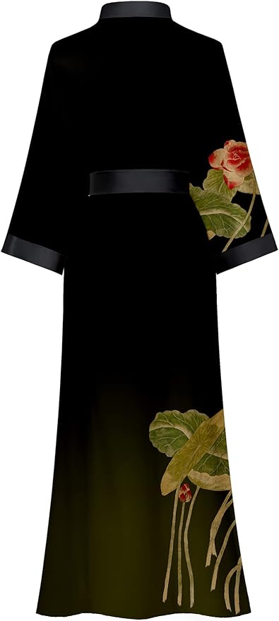 Kihnop Women's Floral Long Kimono Robe Long Satin Robe Long Silk Robe Ladies Kimonos Silky Bathrobe Cover Up, One Size