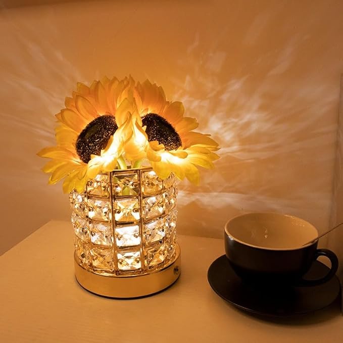 Flower Lamp with USB Charge, 3-Colour Infinitely Dimmable Artificial Sunflower LED Table Lamp, Rechargeable Cordless Touch Small Night Light, Gift Ideas for Mothers Day, Xmas, Birthday (Sunflowers01)