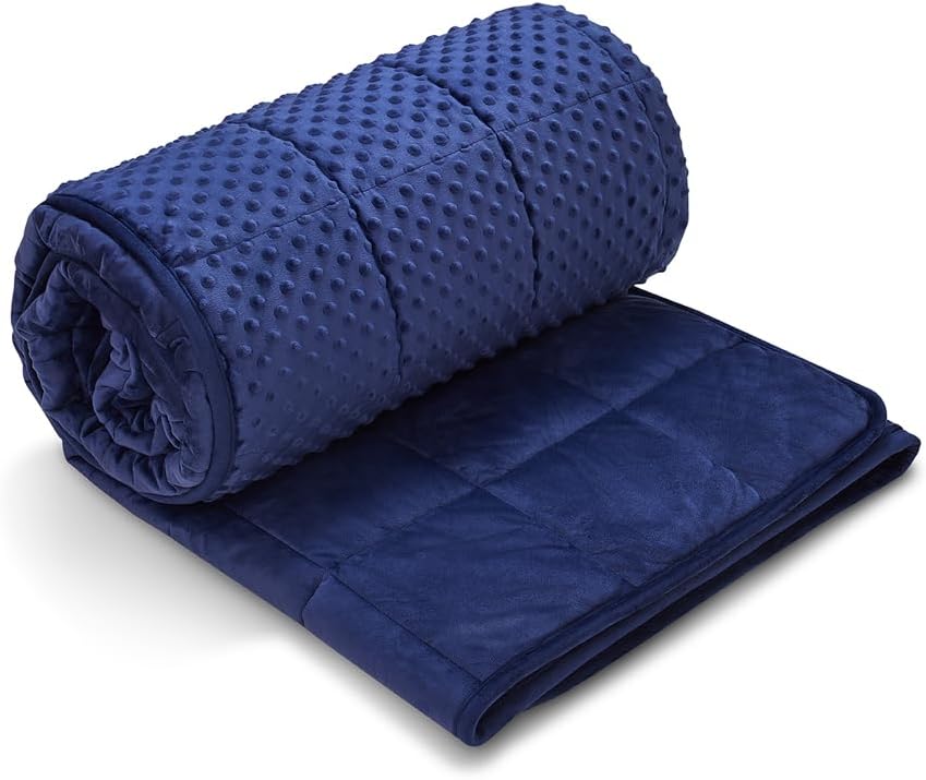 TONGDADA Minky Weighted Blanket | 40''x60'',10lbs | Cozy and Soft Minky Weighted Throw Blanket | Luxury Velvet with Premium Glass Beads | Navy Minky