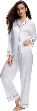 Lonxu Silk Satin Womens Pajama Sets Button Down Sleepwear Loungewear XS~3XL
