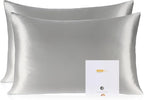 ZIMASILK 100% Pure Mulberry Silk Pillowcase 2 Pack, Soft and Smooth,Both Sides Premium Grade 6A Silk,600 Thread Count,with Hidden Zipper (Queen 20''x30'',Grey)