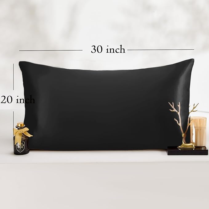 Vielit Queen Satin Pillowcase for Hair 2pc,Similar to Silk Pillow Cases,Easier Care Than Silk Pillowcase,Gifts for Women Men,Black,20x30 & Envelope Closure and 2 Satin Scrunchies