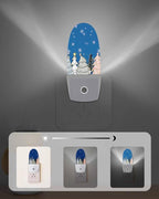 Night Light Plug into Wall, Christmas Winter Pine Trees Stars Snowflakes Sage Green White Peach Black Blue Popsicle Shape Night Light LED Nightlight with Light Sensors for Kids Bedroom Hallway