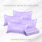 Elegant Comfort 6-Pack Cooling Viscose Satin Pillowcase Set with Hidden Zipper Closure, Silky Smooth for Best Hair and Skin Care-Beautiful Gift Box-6-Piece Satin Pillowcase Set, King, Lilac