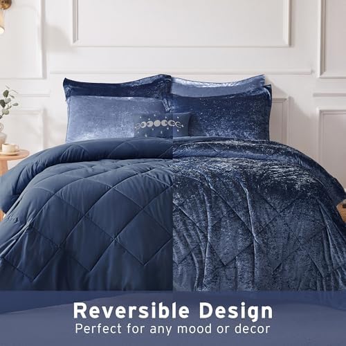 Intelligent Design Queen Comforter Set, Velvet Comforter Set , Luxury Diamond Quilting Comforter Set, Fluffy Comforter Bed Set with Decorative Pillowand 2 Shams, 4 Piece Navy, Full/Queen