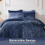 Intelligent Design Queen Comforter Set, Velvet Comforter Set , Luxury Diamond Quilting Comforter Set, Fluffy Comforter Bed Set with Decorative Pillowand 2 Shams, 4 Piece Navy, Full/Queen