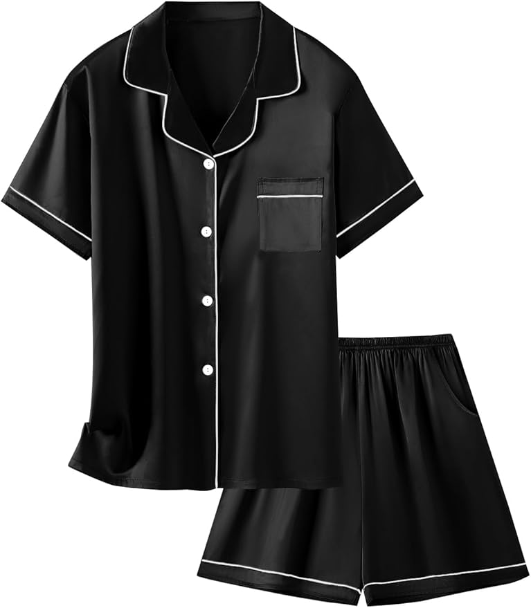 Girls & Womens Satin Pajamas Set, Silk Button-Down Sleepwear 2 Piece Nightwear, 3 Years - Women XXL