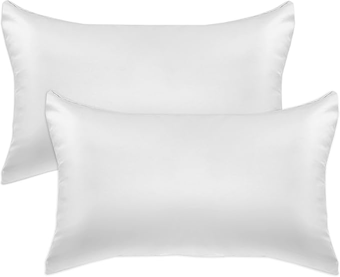 Elegant Comfort 2-Pack Cooling Viscose Satin Pillowcase Set with Hidden Zipper Closure, Silky Smooth for Best Hair and Skin Care-Beautiful Gift Box-2-Piece Satin Pillowcase Set, Standard/Queen, White