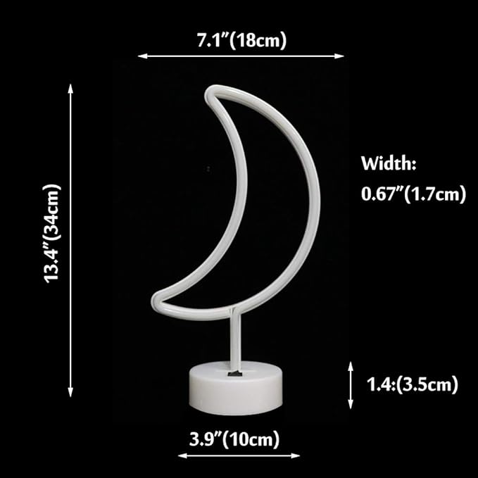 LED Moon Neon Signs, Crescent Night Lights Ramadan Decor USB Battery Operated Moon Lamp for Birthday Party, Wedding, Halloween, Christmas Decorations-Holder Base(Warm White)