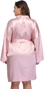 Women's Plus Size Short Satin Kimono Robes Sleepwear Bathrobes Silky Dressing Gown
