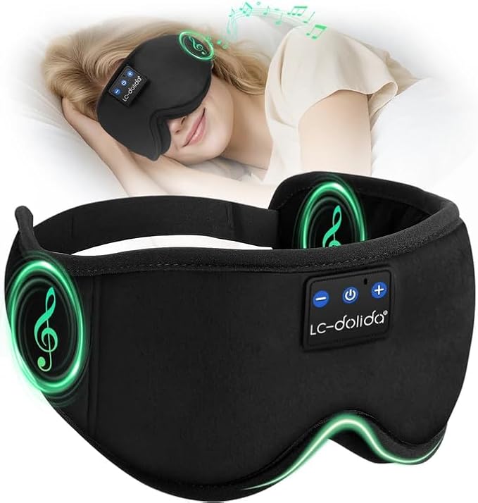 Sleep Mask with Headphones Bluetooth 5.4，LC-dolida 2025 New 3D Bluetooth Sleep Mask Headphones for Side Sleepers Women Men, Sustainable Luxury for Better Sleep