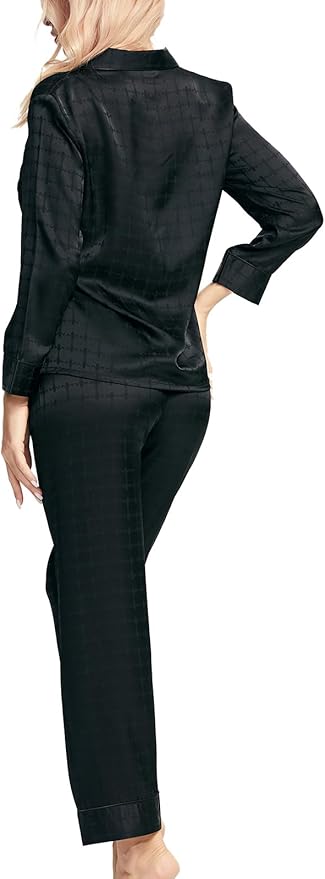 SIHA Satin Silk Pajamas for Women Pajama Set With Long Sleeve Button-Down Satin Pajamas Sleepwear XS-3XL