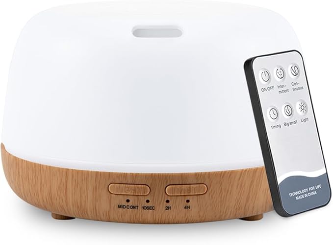 300ML Essential Oil Diffuser with Remote Control,Quiet Ultrasonic Cool Mist Aromatherapy Diffuser,7 Color LED Light,4 Timer Modes & Auto Shut-Off for Bedroom,Office, Yoga & Spa