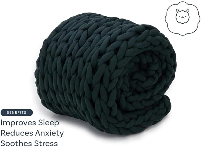 Nuzzie Original Knit Weighted Blanket - Breathable, Cooling, Hand Made Knit Throw Blanket for Sleep - Machine Washable, Stylish Design (Forest Green, Throw | 12lbs | 44" x60)