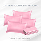 Elegant Comfort 6-Pack Cooling Viscose Satin Pillowcase Set with Hidden Zipper Closure, Silky Smooth for Hair and Skin Care-Beautiful Gift Box-6-Piece Satin Pillowcase Set, Standard/Queen, Light Pink