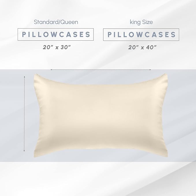 Elegant Comfort 2-Pack Cooling Viscose Satin Pillowcase Set with Hidden Zipper Closure, Silky Smooth for Best Hair and Skin Care-Beautiful Gift Box-2-Piece Satin Pillowcase Set, King, Cream