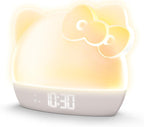 Hello Kitty Sunrise Alarm Clock with Color-Changing RGB LED Night Light – Ambient Lighting, Time/Date/Temperature Display, USB Powered w/Device Charging, White