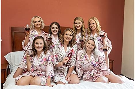 Women's Satin Robes Floral Bridesmaid Robes Short Silk Kimonos Sleepwear