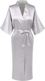 Womens Long Silky Robe Satin Kimono Robes Silk Bathrobe for Wedding Party Full Length Dressing Gown