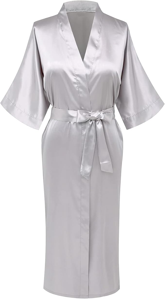 Womens Long Silky Robe Satin Kimono Robes Silk Bathrobe for Wedding Party Full Length Dressing Gown