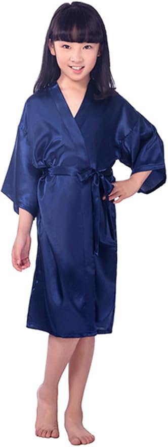 QXQTER Silky Satin Robes for Kids Girls Flower Girl Robe for Wedding Bridal Party with Gold Glitters