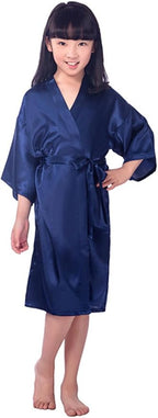 QXQTER Silky Satin Robes for Kids Girls Flower Girl Robe for Wedding Bridal Party with Gold Glitters