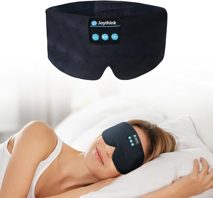 Joythink Sleep Headphones Sleep Mask Kids Children Wireless Music Eye Mask Sleeping Headphones Headband for Side Sleepers Silk Sleep Mask with Wireless Headphones Ultra-Thin Stereo Speakers