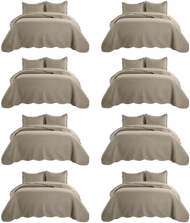 IR Imperial Rooms 8 Pack Quilt King Size Bedding (106" x 96") - Bulk Wholesale for Hotels, Guest Bedroom & Airbnbs - Lightweight Microfiber Reversible Embossed Quilts Bedspread (Beige)