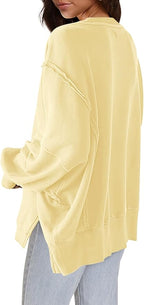 Nirovien Womens Oversized Crewneck Sweatshirt Side Slit Long Sleeve Pullover Slouchy Fit Tops