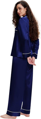 Lonxu Silk Satin Womens Pajama Sets Button Down Sleepwear Loungewear XS~3XL