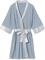 PJ Harlow Womens Shala-rib Knit Camono Robe With Satin Belt and Trim
