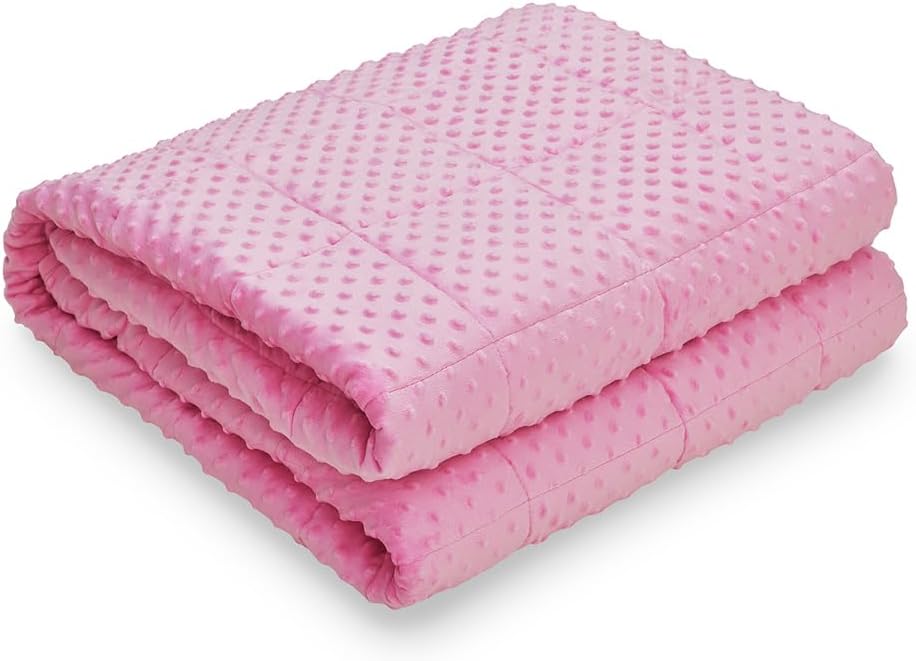 TONGDADA Minky Weighted Blanket | 40''x60'',7lbs | Cozy and Soft Minky Weighted Throw Blanket | Luxury Velvet with Premium Glass Beads | Pink Minky