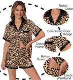 Ekouaer Womens Silk Satin Pajamas Set Animals Print Pjs Button Down Short Sleeve Lounge Set 2 Piece Sleepwear