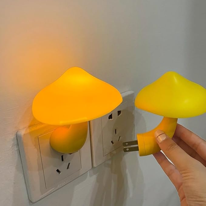 Sensor LED Mushroom Night Light - Plug-in Wall Energy Saving Dream Bed Room Nightlight for Kids Adults Cute Mushroom Lamp Cottagecore Decor for Bedroom, Bathroom, Stairs, Hallway Corridor, Warm Yellow