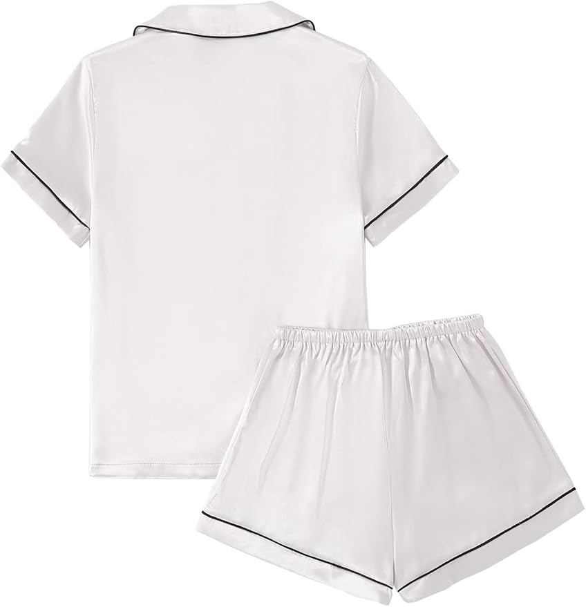 LYANER Women's Silky Satin Pajamas Set Short Sleeve Button Down Shirt With Shorts Pjs Set Sleepwear