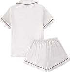 LYANER Women's Silky Satin Pajamas Set Short Sleeve Button Down Shirt With Shorts Pjs Set Sleepwear