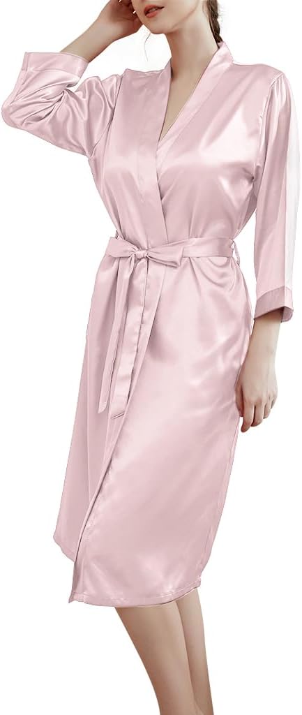 JEERLEEP Womens Silky Satin Robe Nine-quarter Sleeve Casual Sleepwear Party clothes Loungewear