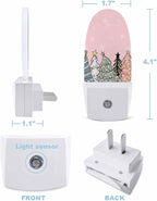 Night Light Plug into Wall, Winter Christmas Pine Trees Snowflakes Abstract Sage Green Black Blue White Peach Popsicle Shape Night Light LED Nightlight with Light Sensors for Kids Bedroom Hallway