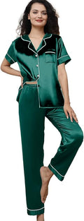 WJing Yi Jia Womens Pajamas Set XS-4XL Floral Silk Satin Pajama Sets Silky Pj Sets 2Pcs Loungewear Sleepwear Button Down Pjs