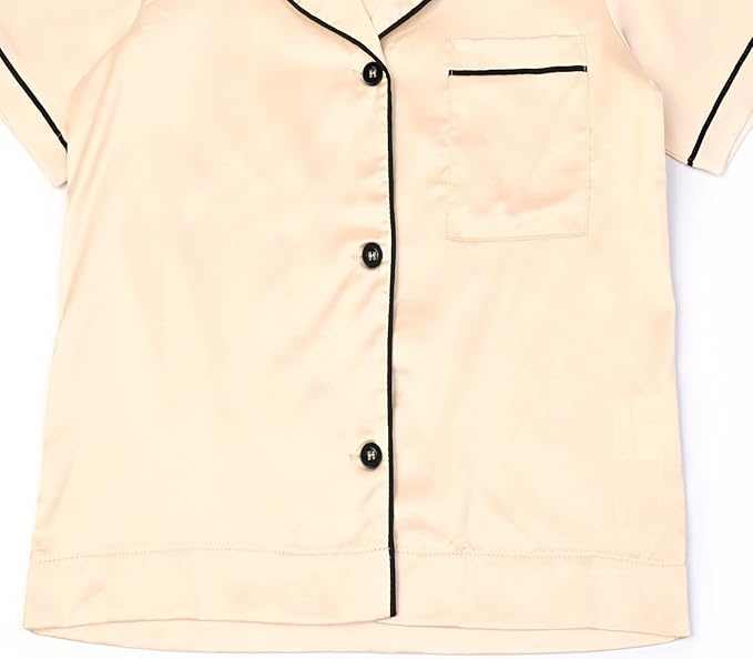 QPANCY Kids Satin Pajamas Sets Baby Boy Girl Button-Down Silk Sleepwear 2 Piece Short Sleeve Loungewear Clothes Set